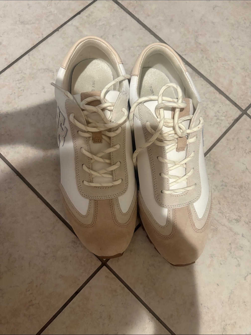 Tory Burch Cream and Beige Logo Runner Sneakers